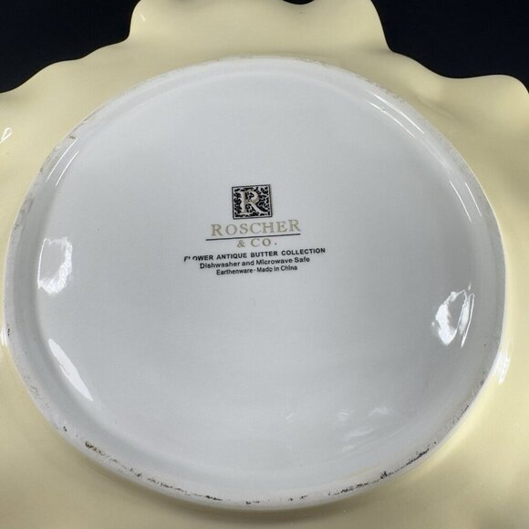 Roscher Flower Antique Butter Yellow Dish Plate 11inch Flower Shape Plate Set 2 - Picture 7 of 16